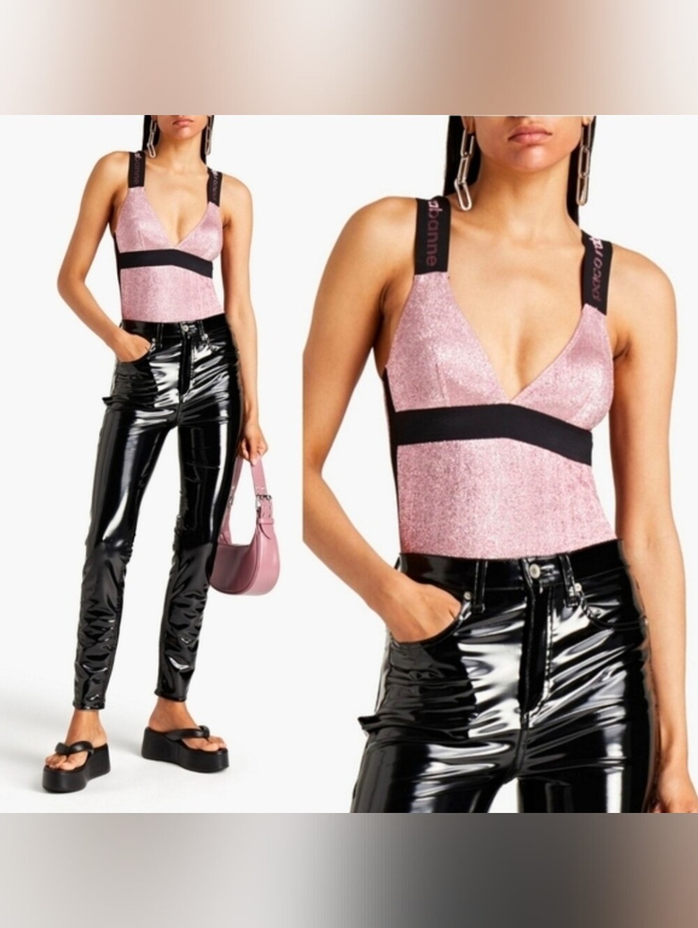 Paco Rabanne Metallic Stretch lame Bodysuit In Baby Pink